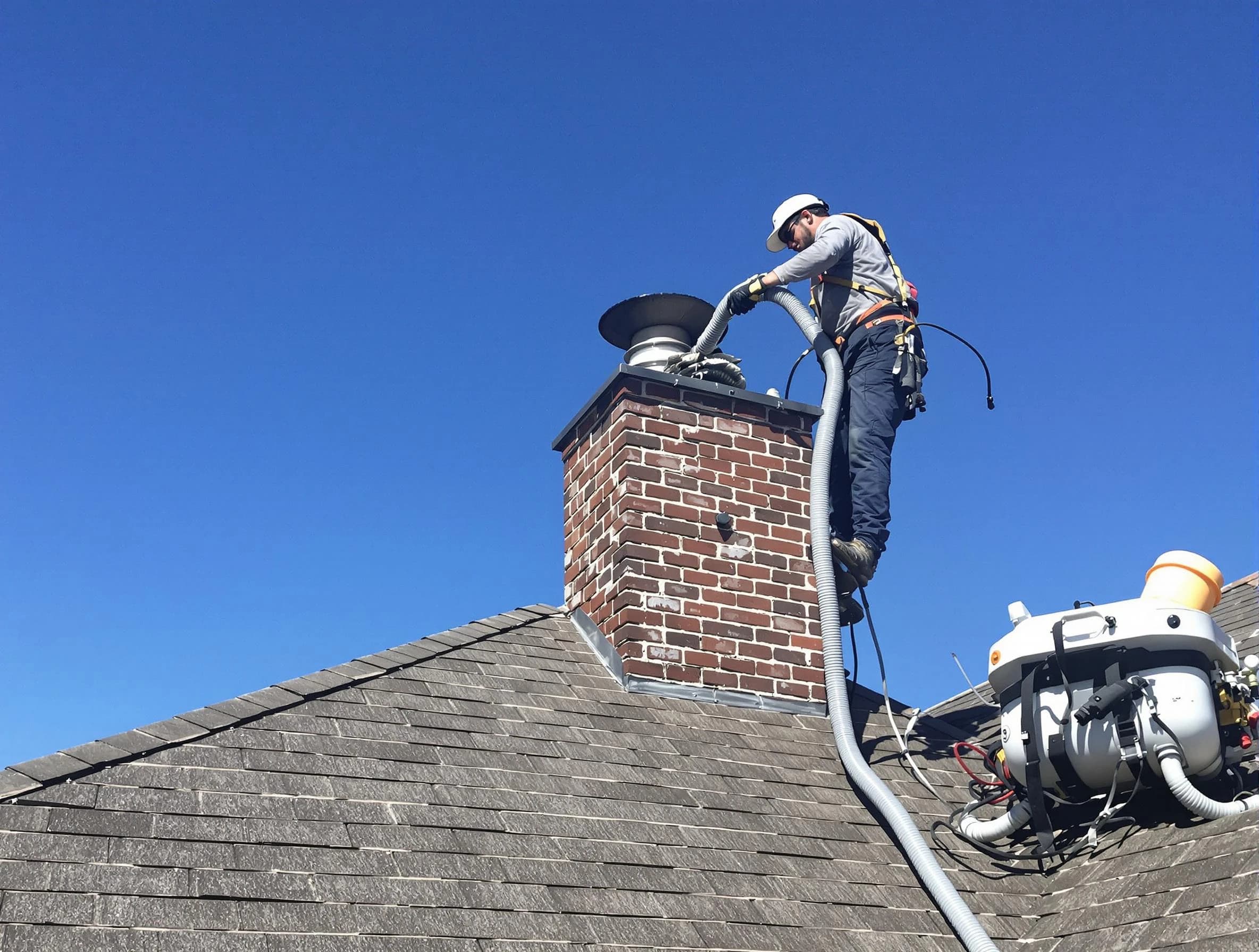 Dedicated Parsippany-Troy Hills Chimney Sweep team member cleaning a chimney in Parsippany-Troy Hills, NJ
