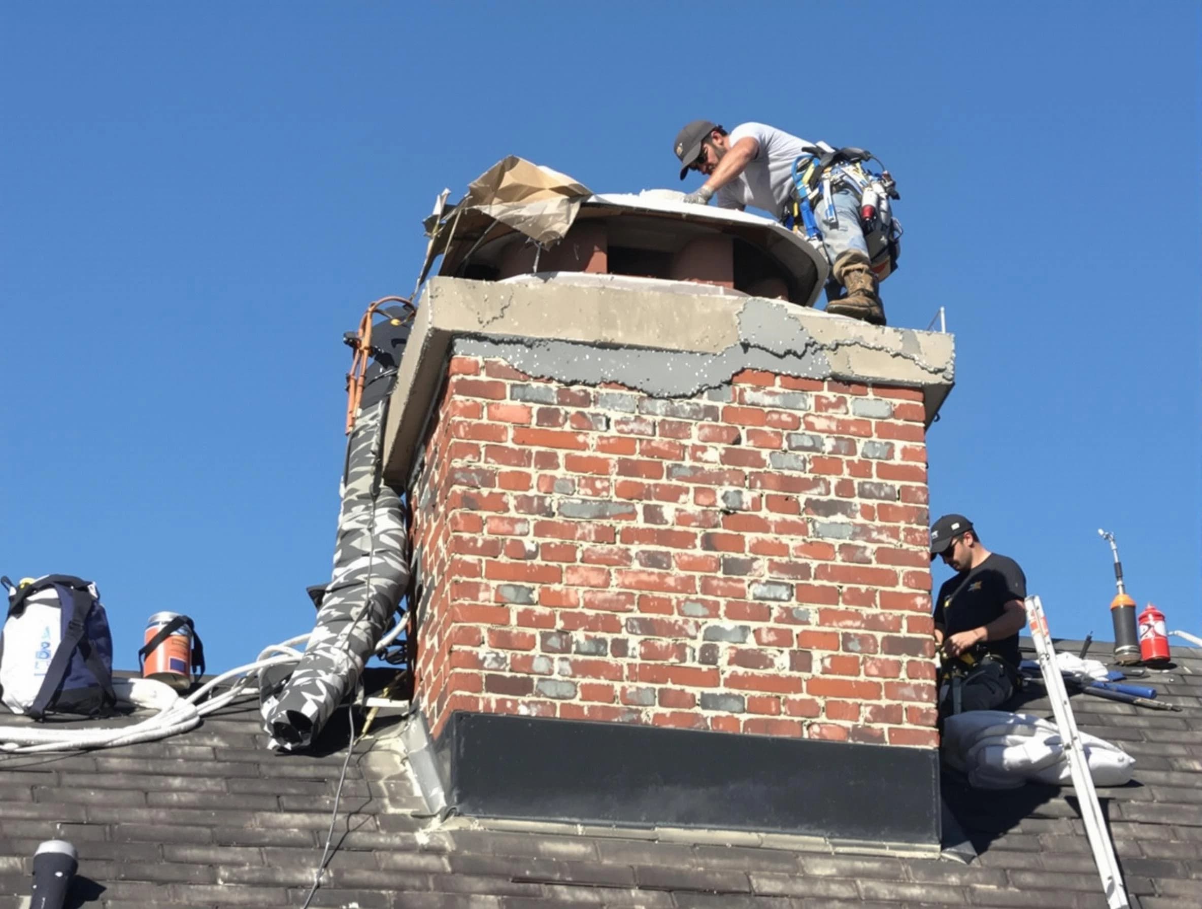 Parsippany-Troy Hills Chimney Sweep installing a custom chimney crown in Parsippany-Troy Hills, NJ