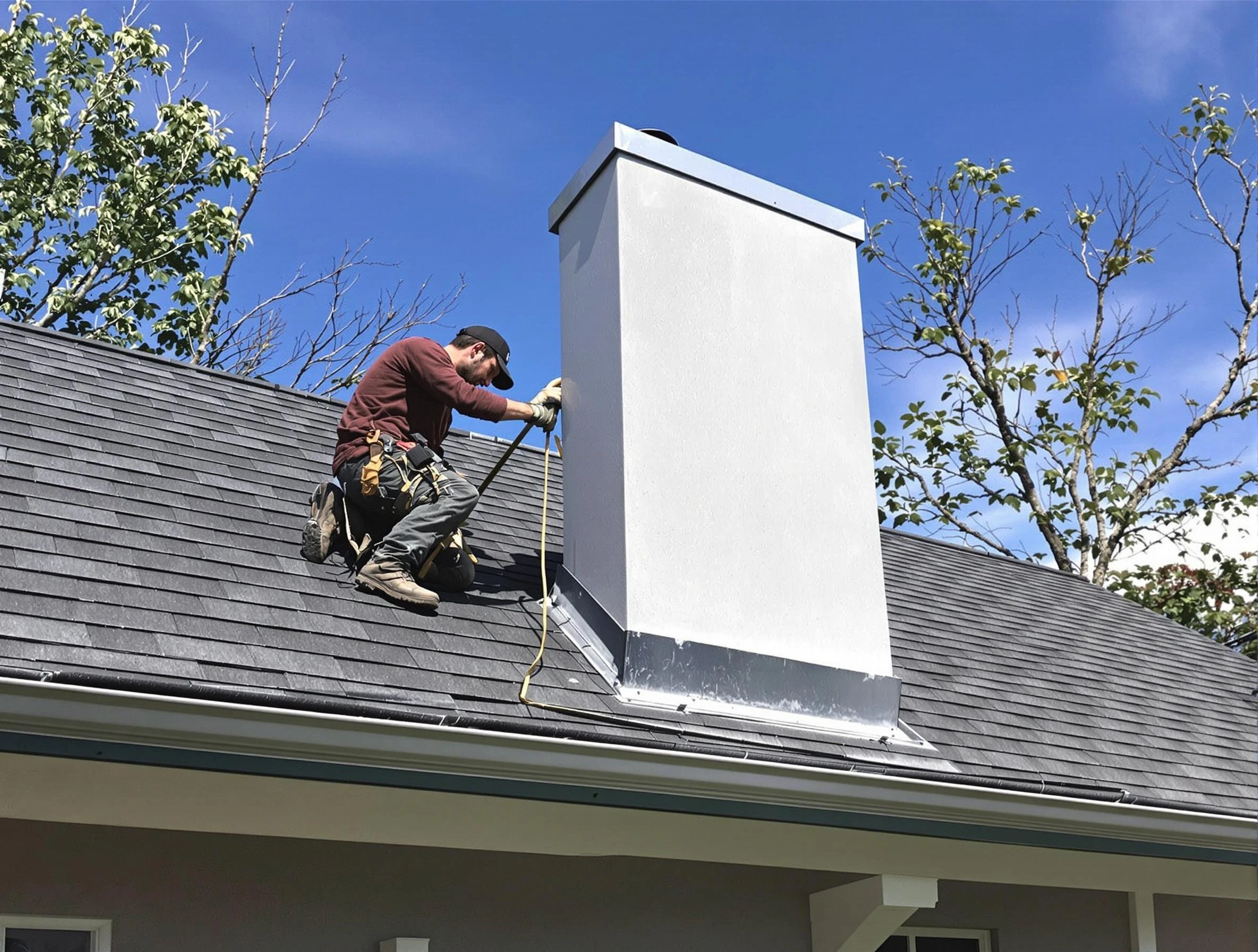 Parsippany-Troy Hills Chimney Sweep team member finishing chimney construction in Parsippany-Troy Hills, NJ