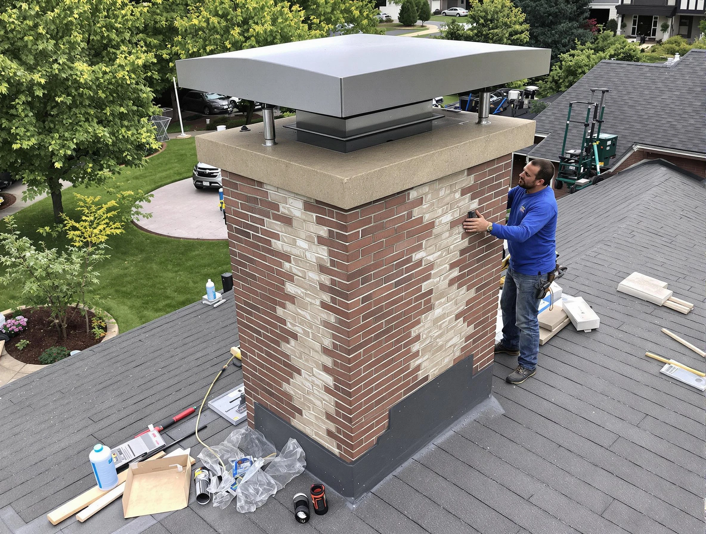 Parsippany-Troy Hills Chimney Sweep team working on a custom chimney remodel in Parsippany-Troy Hills, NJ