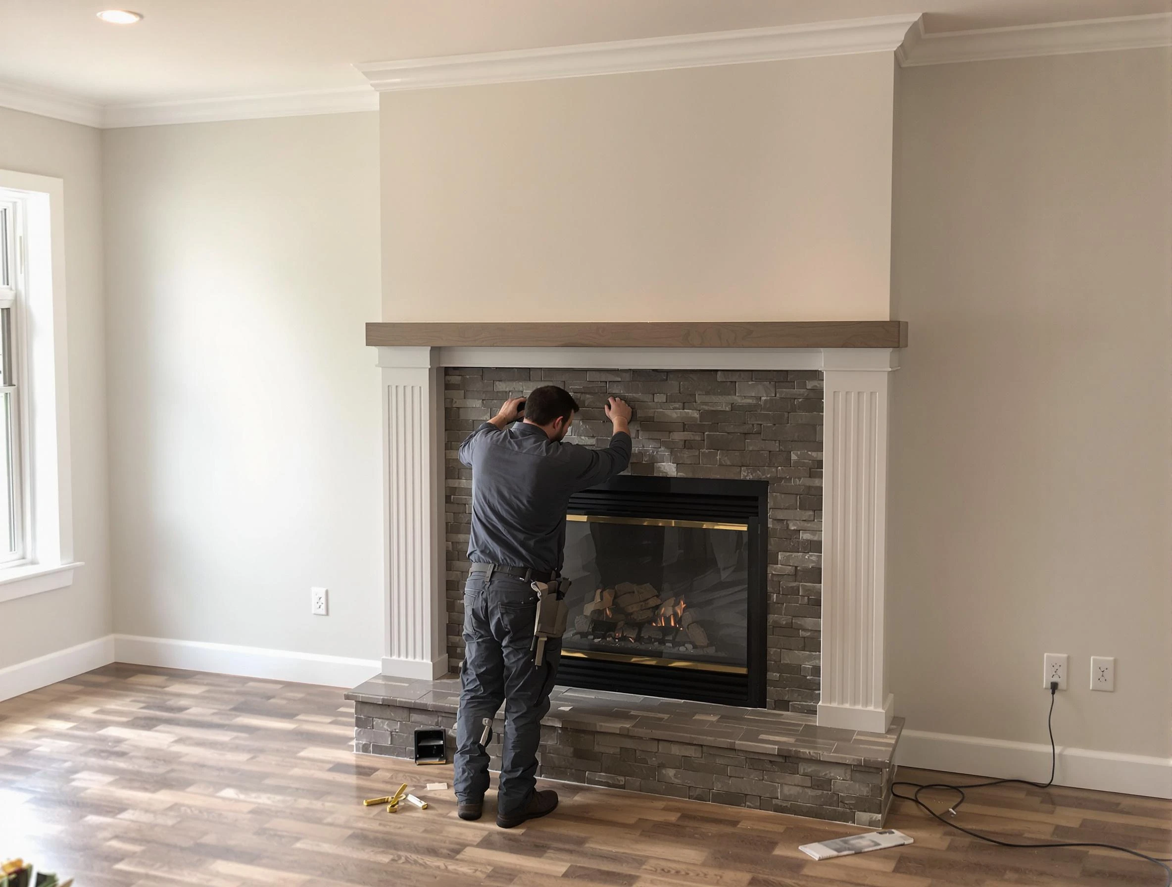 Parsippany-Troy Hills Chimney Sweep finishing a custom fireplace install in Parsippany-Troy Hills, NJ